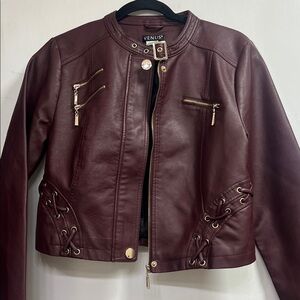 VENUS Women's Deep Burgundy Leather Jacket